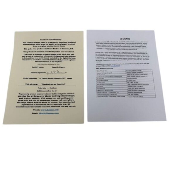 NWT Thanksgiving Feast In Winter Snow Art Print By J.L. Munro Signed & Numbered - Picture 7 of 9